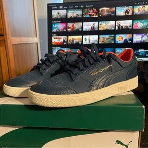 Men’s Puma Navy Sneakers with orange and Cream Accents